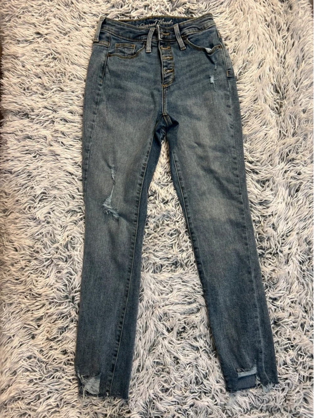 Universal Thread High Rise Skinny Jeans Button Fly Distressed Raw Hem
